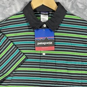 Patagonia Men Squeaky Clean Polo Shirt XS Organic Cotton Striped Green 52776 NEW